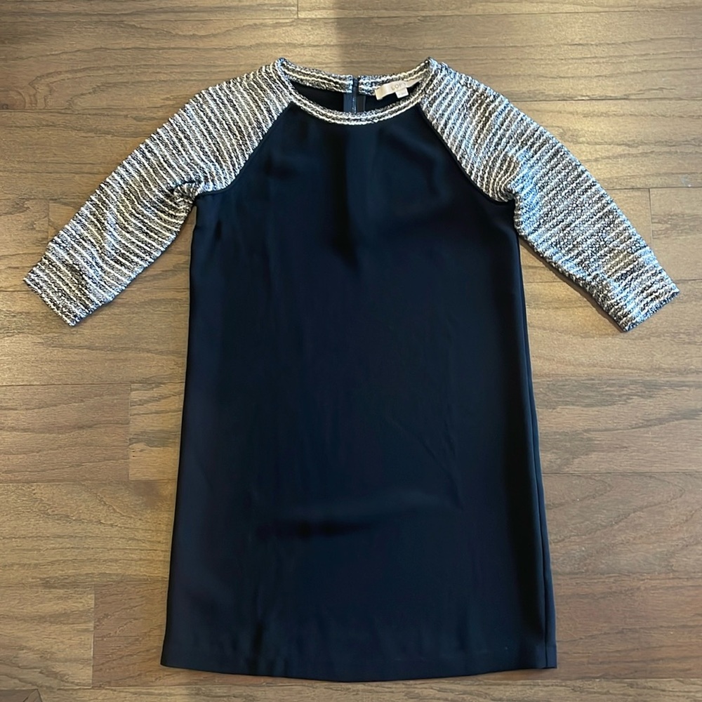 LOFT Petite Black Baseball Shift Dress - Size 0P